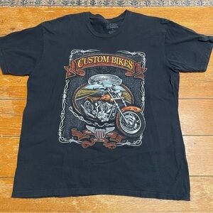 Classic Black Custom Bikes Graphic Tee with Orange & Silver Bike Art